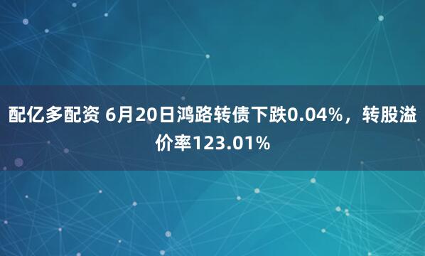配亿多配资 6月20日鸿路转债下跌0.04%，转股溢价率123.01%